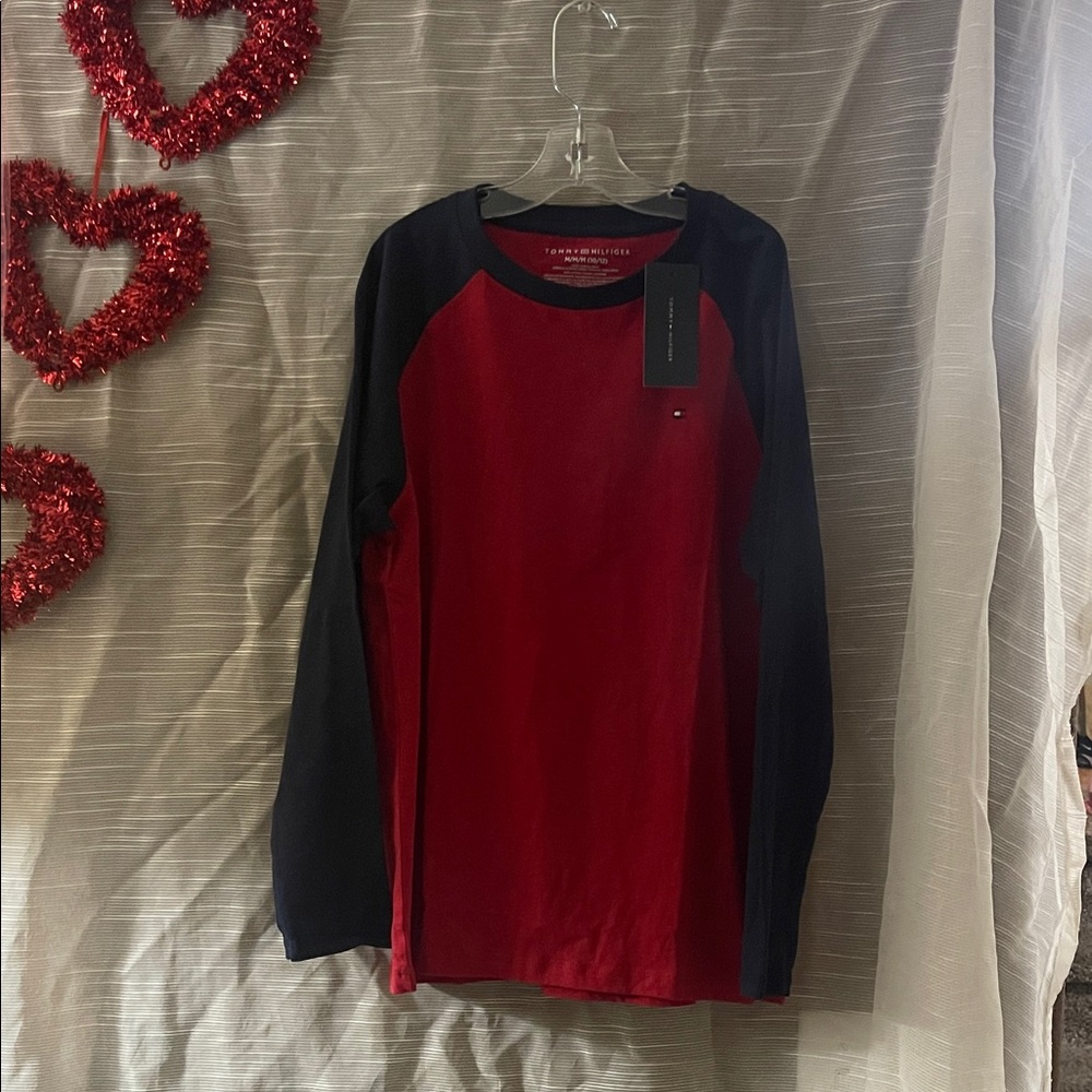 Tommy Hilfiger Red and Black Long Sleeve Tee